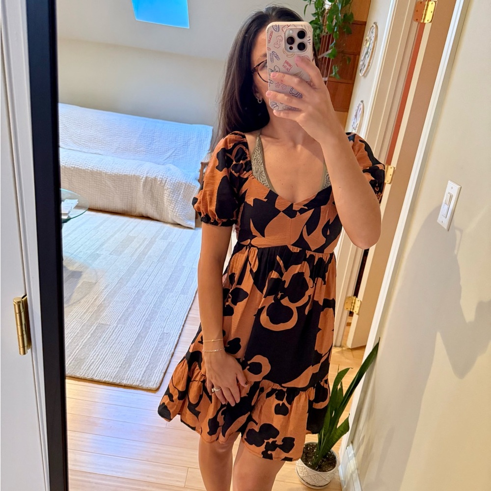 Nine West Orange and Black Floral Mini Dress